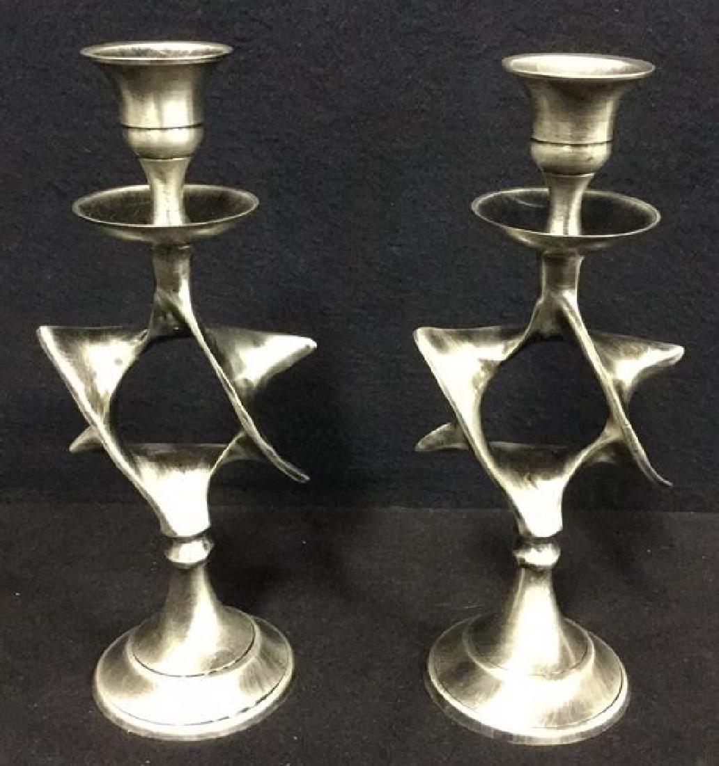 Pair Of Silver Toned Star Of David Candlesticks (1 of 7)