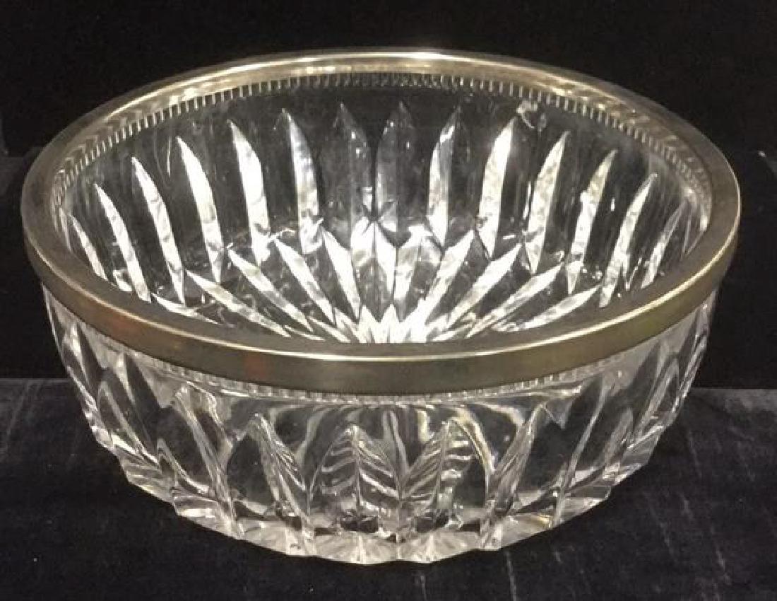 Vintage Cut Glass Bowl With Silver Toned Rim (1 of 8)