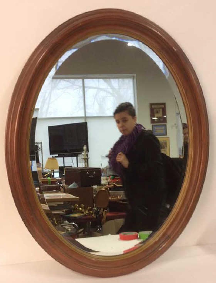 Carved Grooved Wooden Frame Oval Shaped Mirror (1 of 5)