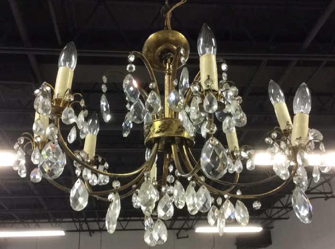 8 Arm Metal Brass & Crystal Chandelier (1 of 10)
