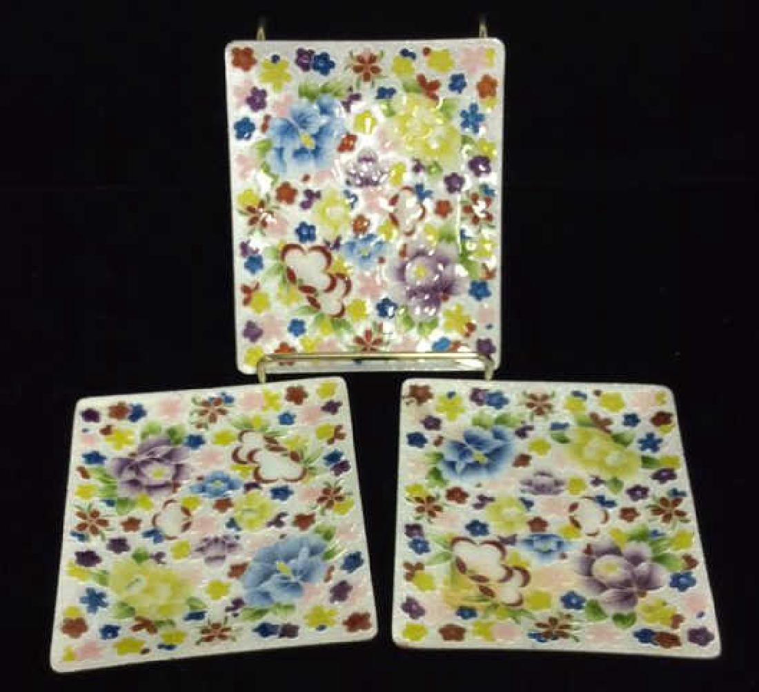 Set 3 Floral Enameled Trinket Dishes (1 of 8)