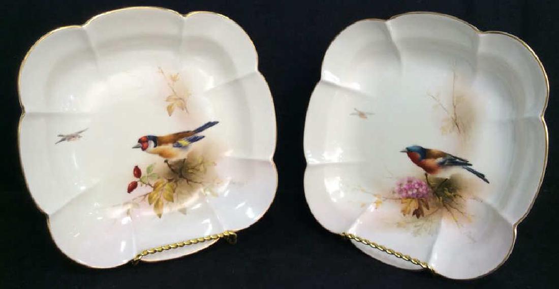 Pair ROYAL WORCESTER Chaffinch Painted Plates (1 of 9)