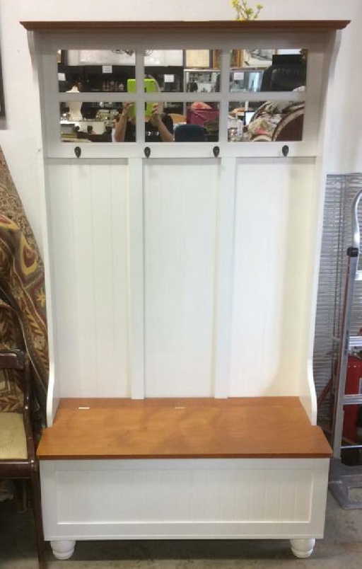 Wood Mirror Bench Coat Rack Storage Piece