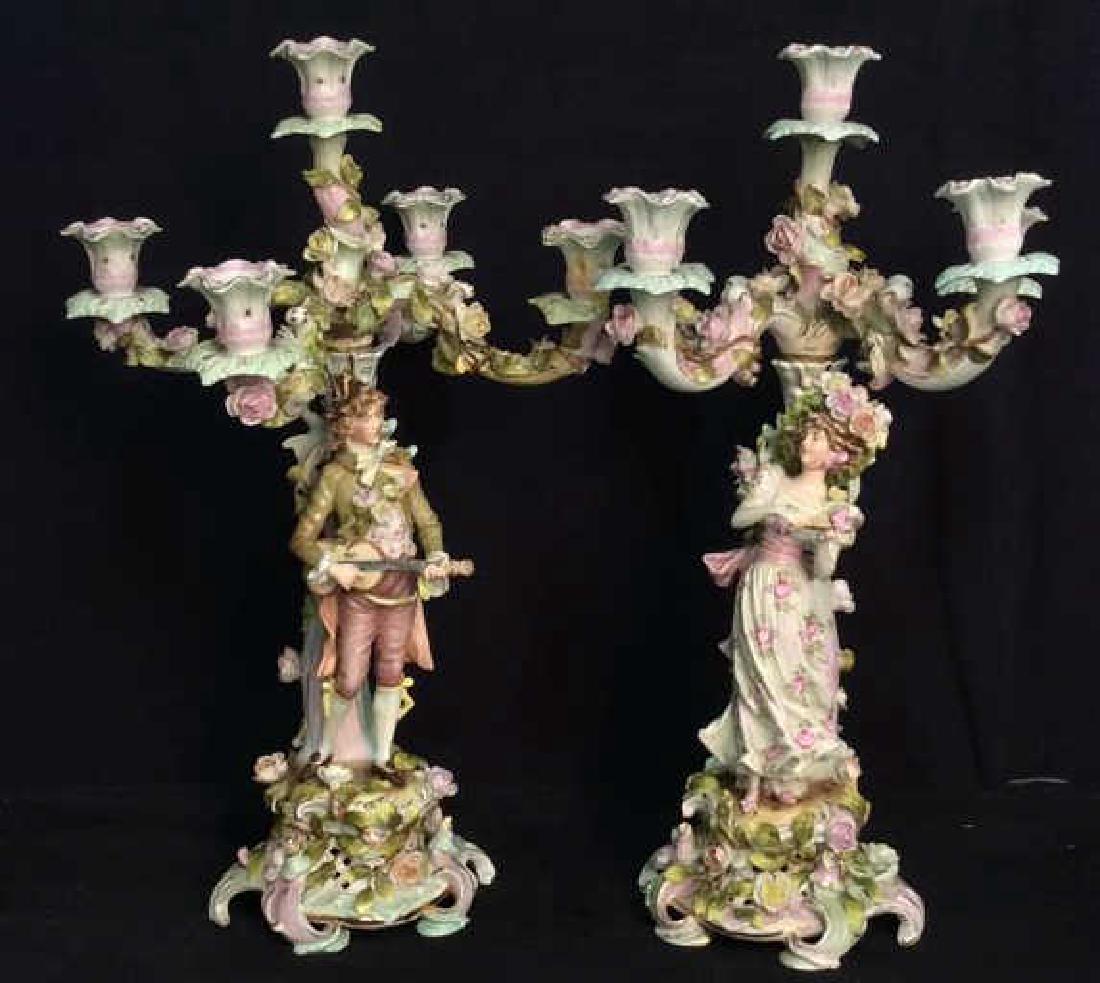 Pair Vintage Dresden Figural Candelabras (1 of 9)