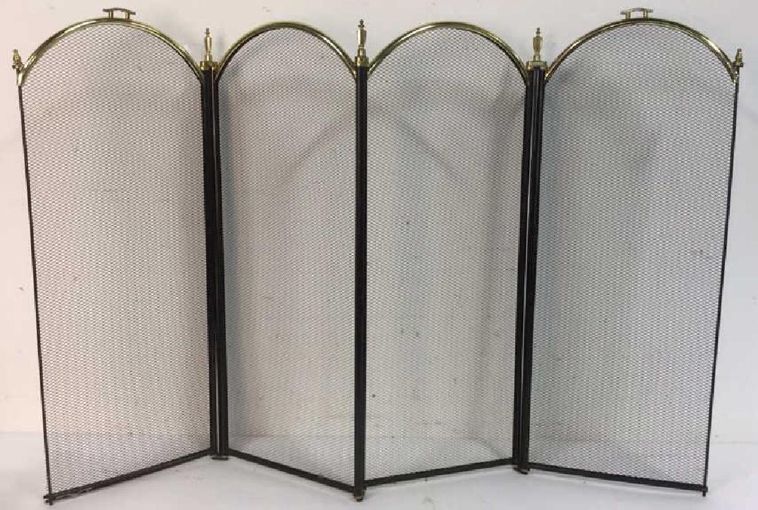 Brass Framed Fireplace Metal Mesh Screen (1 of 10)