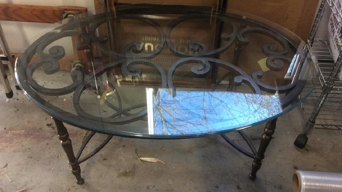 Metal Frame Glass Top Oval Coffee Table (1 of 10)