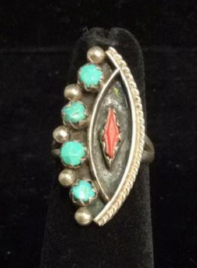 Silver Toned Metal Ring W Natural Stone Details (1 of 6)