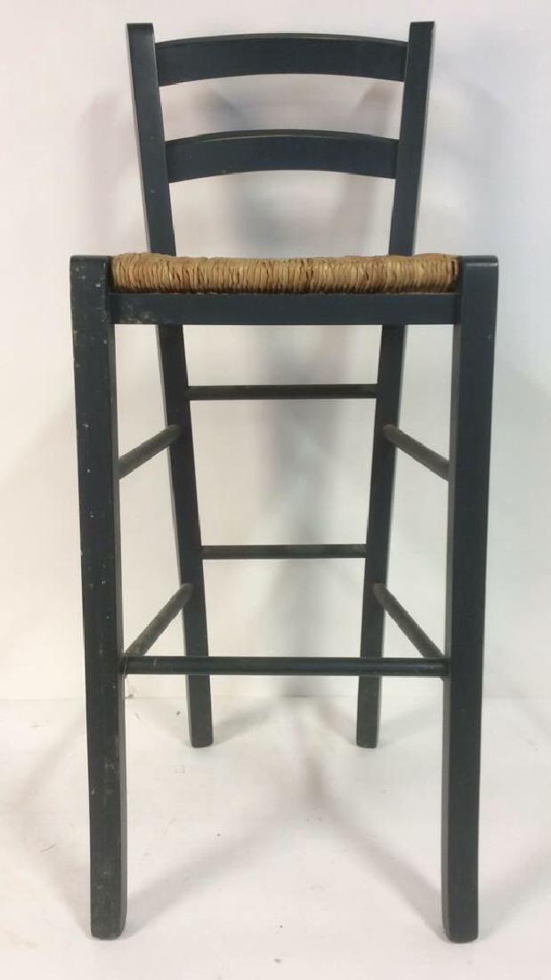 Navy Blue Wooden & Rattan Stool W Backrest (1 of 10)