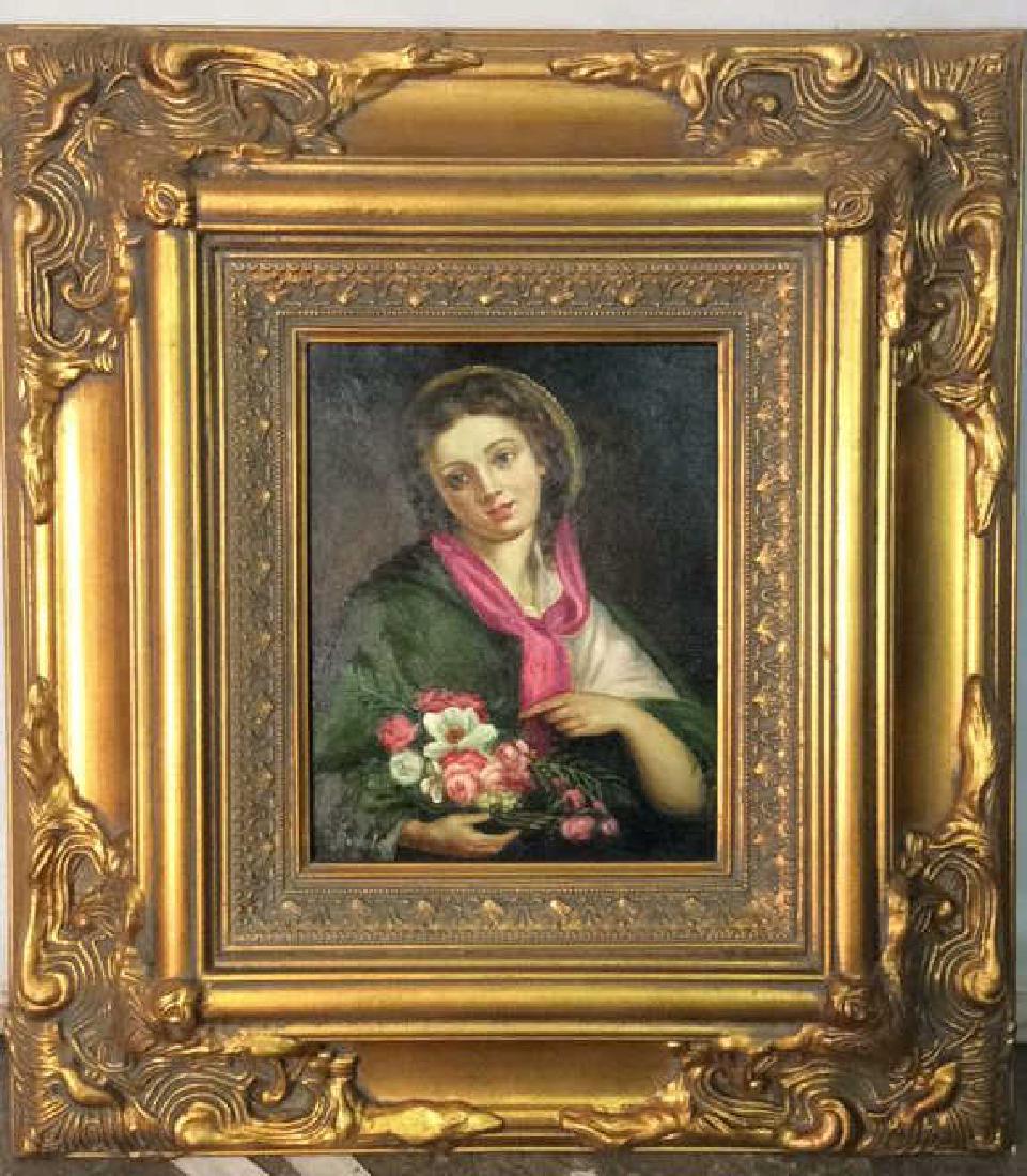 Signed Framed OilPainting Portrait Woman W Flowers (1 of 10)