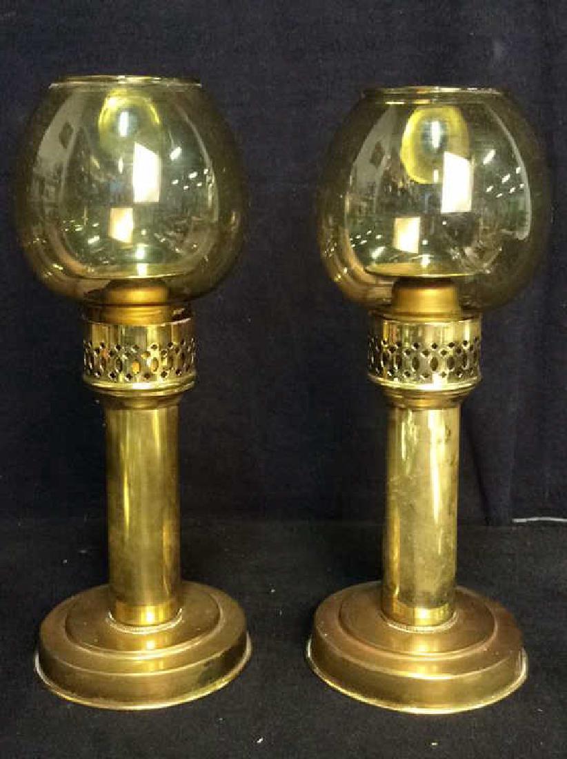 Pair Brass Toned Metal Candle Holders (1 of 8)