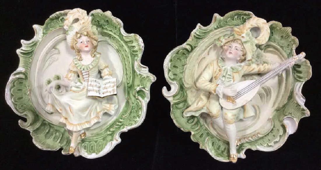 Pair Ornate Porcelain Figural Wall Hangings (1 of 9)