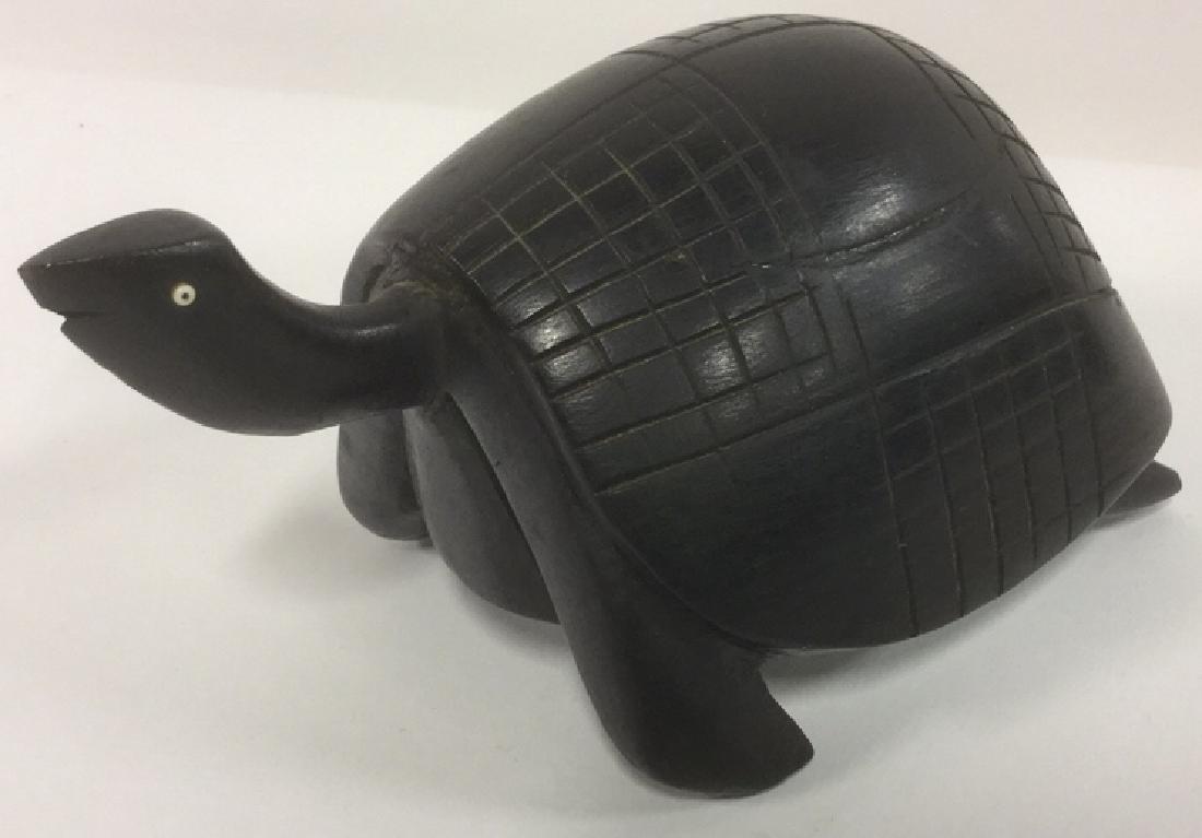 Hand Carved Ebony Colored Wooden Turtle Sculpture (1 of 9)
