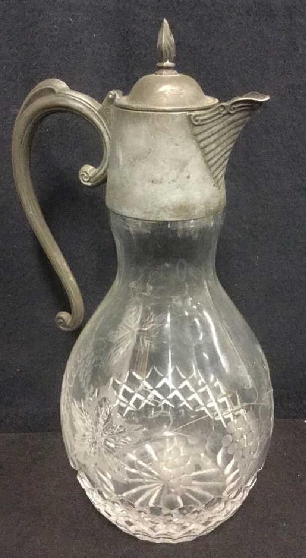 Cut Glass Pitcher W Spelter Like Handle And Spout (1 of 9)
