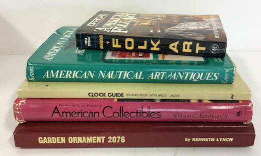 Lot 5 Folk Art Antiques&Collectibles Books: Lot 5 Folk Art Antiques and Collectibles Resource Books. Lot includes; signed first edition of ‘The Official Identification and Price Guide to American Folk Art’ by Henry Neimann and Helaine Fende