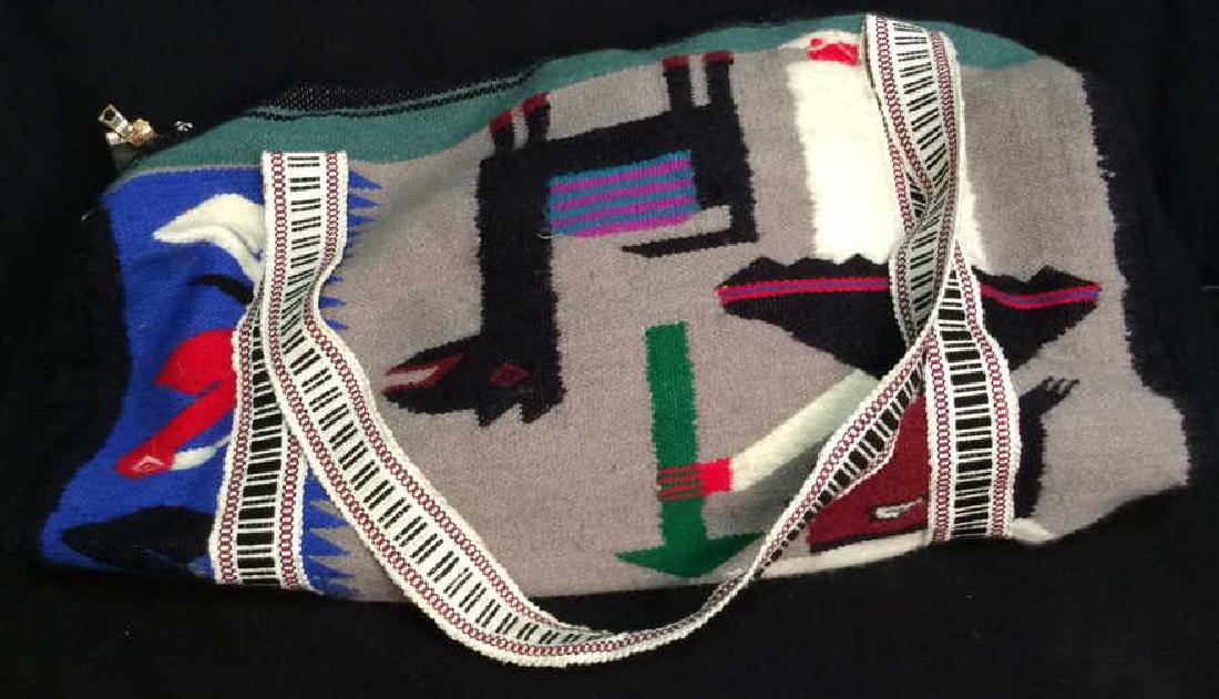 Knit Duffel Bag Tote Satchel: Knit Duffel Bag w illustrative geometric artwork loosely inspired by central/south American folk traditions. Tote Bag, Shoulder Bag, Duffle, Carry All, Week-end bag, Geometric style figure with llama 