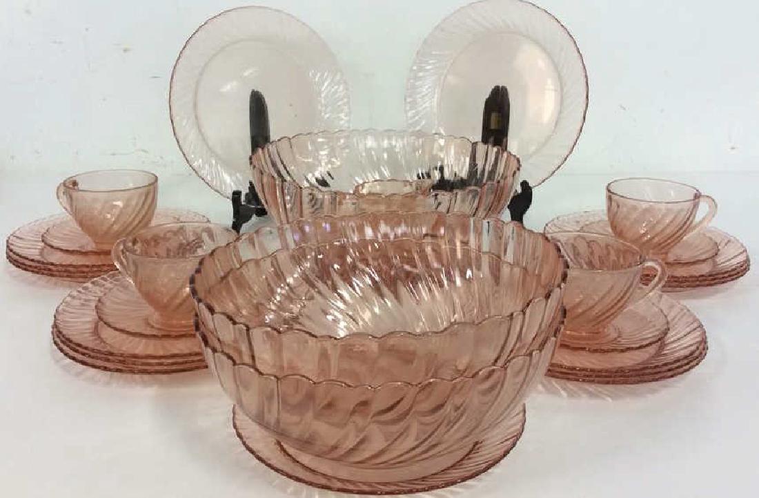 Lot 29 ARCOROC Pink Depression Glass Set (1 of 8)