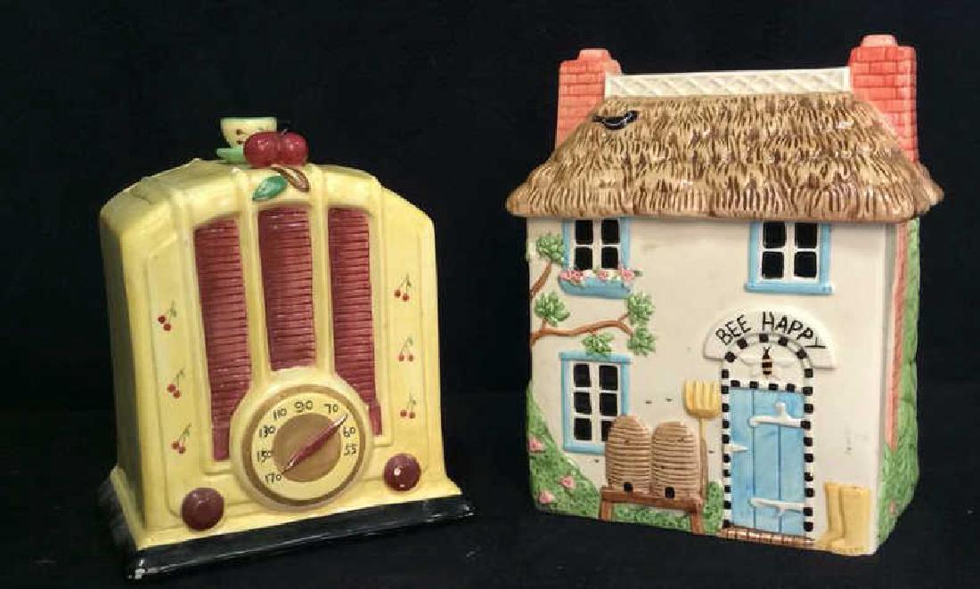 Pair Painted Porcelain Lidded Cookie Jars (1 of 10)