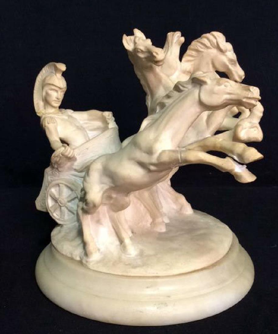STUDIO PASK Horses W Chariot Statuette Marble (1 of 10)