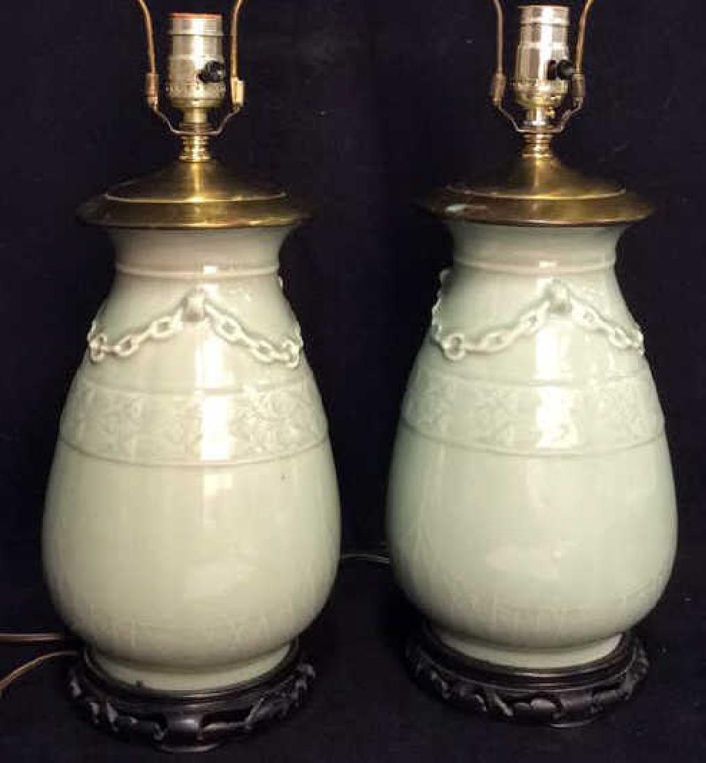 Pair Celadon Chinese Ceramic Table Lamps (1 of 10)