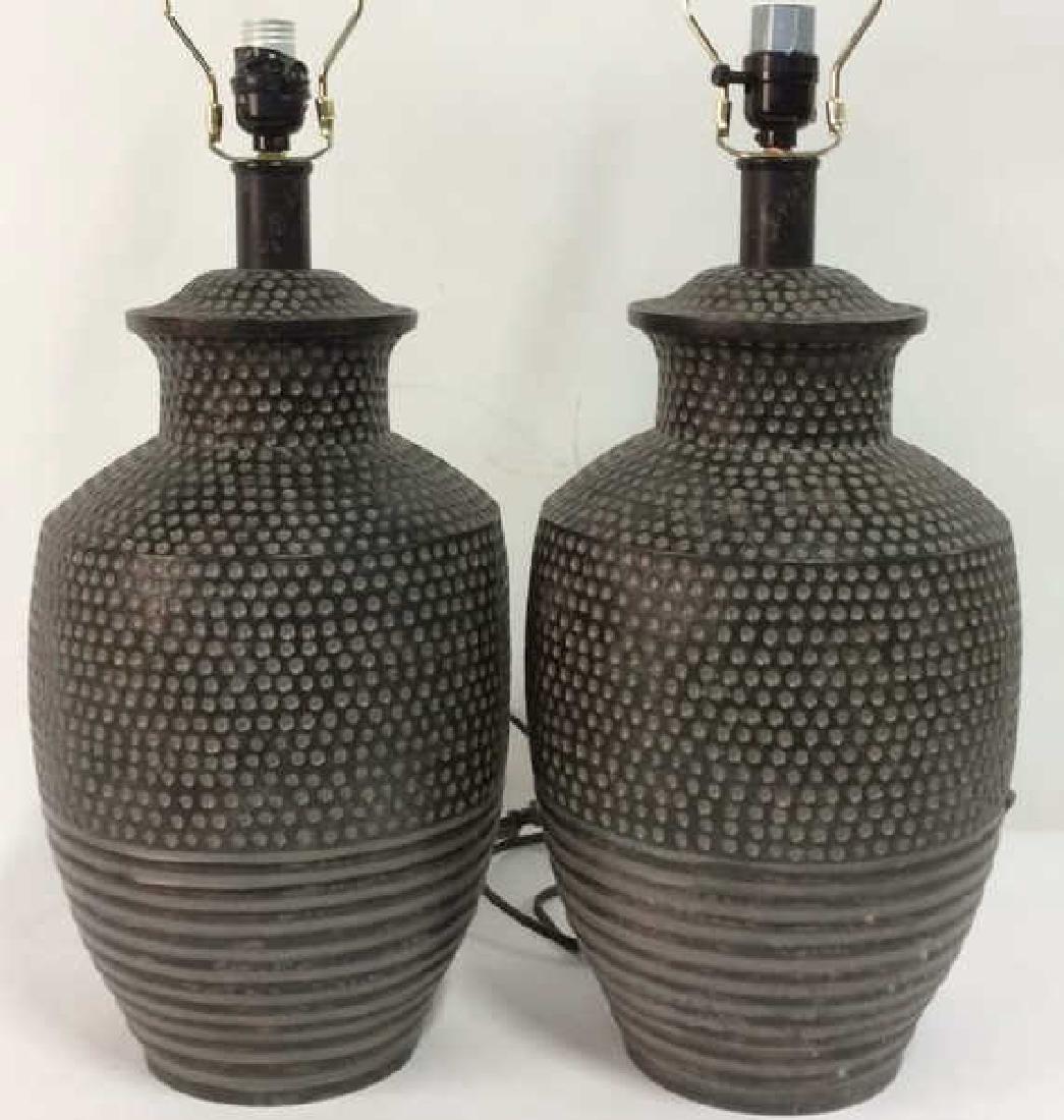 Pair Dot & Stripe Relief Detail Composite Lamps (1 of 10)