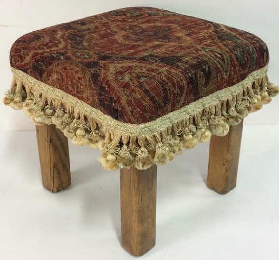 Cushioned Tasseled Wooden Foot Rest (1 of 10)