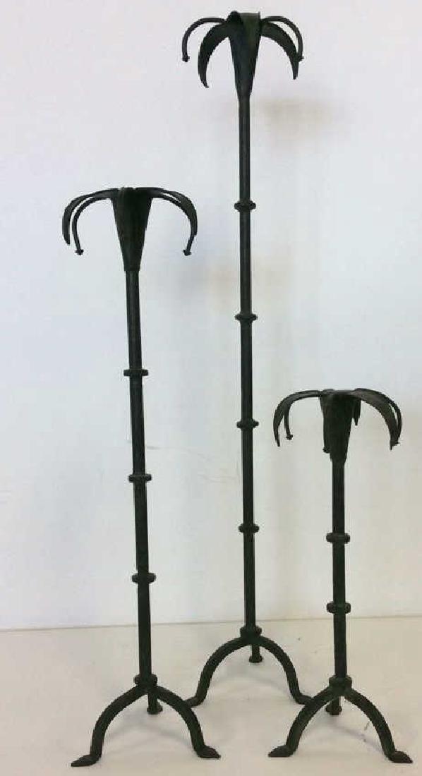 Lot 3 Green Toned Metal Candlesticks (1 of 10)