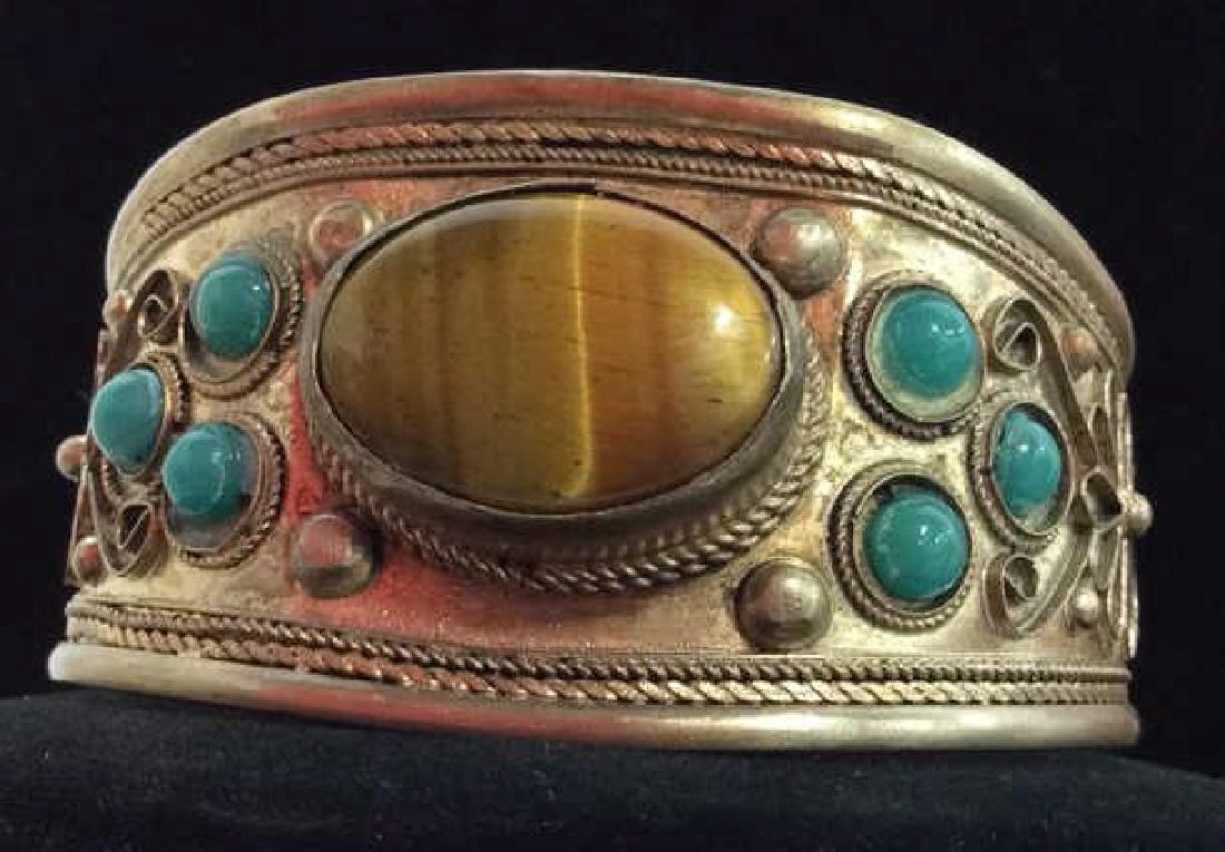 Silver Metal Cuff Bracelet W Natural Stones (1 of 7)