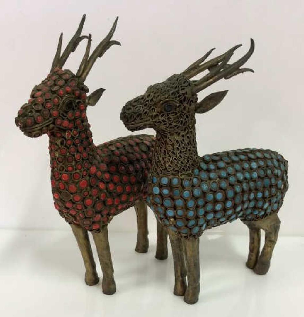 Pair Reindeer Brass and Set Stone Figurines (1 of 10)