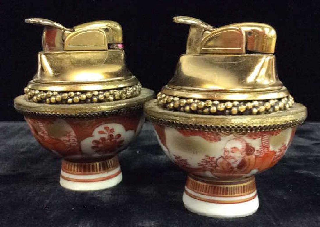 Pair EVANS Vintage Brass Lighters W Porcelain (1 of 8)