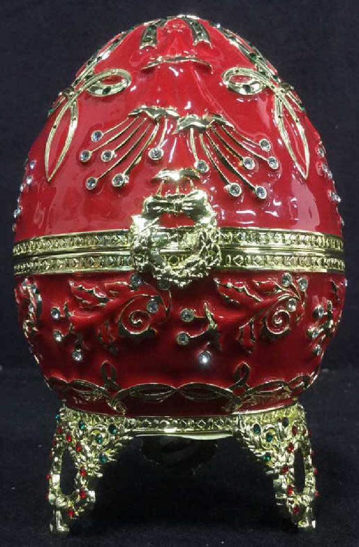 SANKYO Red Enamel Egg Form Music Box (1 of 10)
