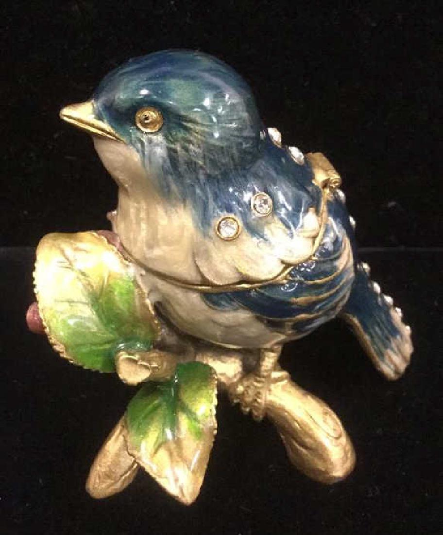 Bejeweled Blue Bird Enameled Jewelry Trinket Box