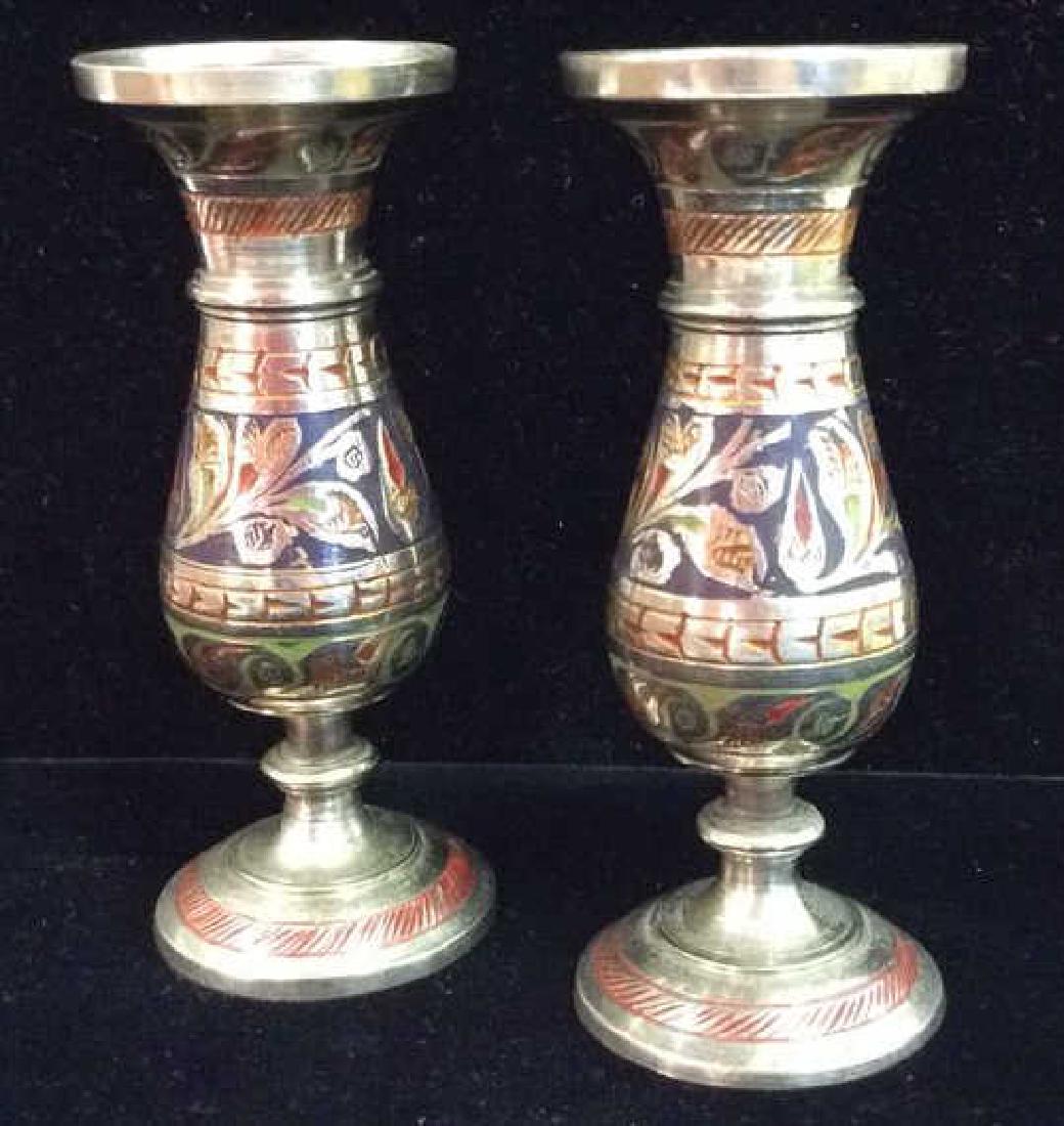Pair Silver Toned  Designed Metal Candlesticks (1 of 8)