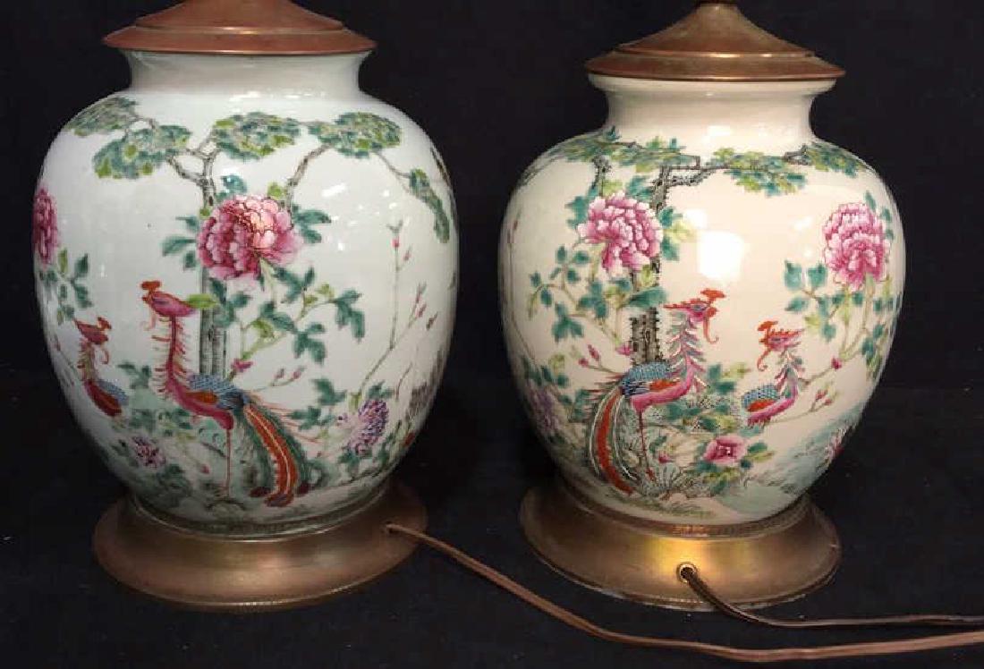 Pair Antique Chinese Famille Rose Lamps (1 of 10)