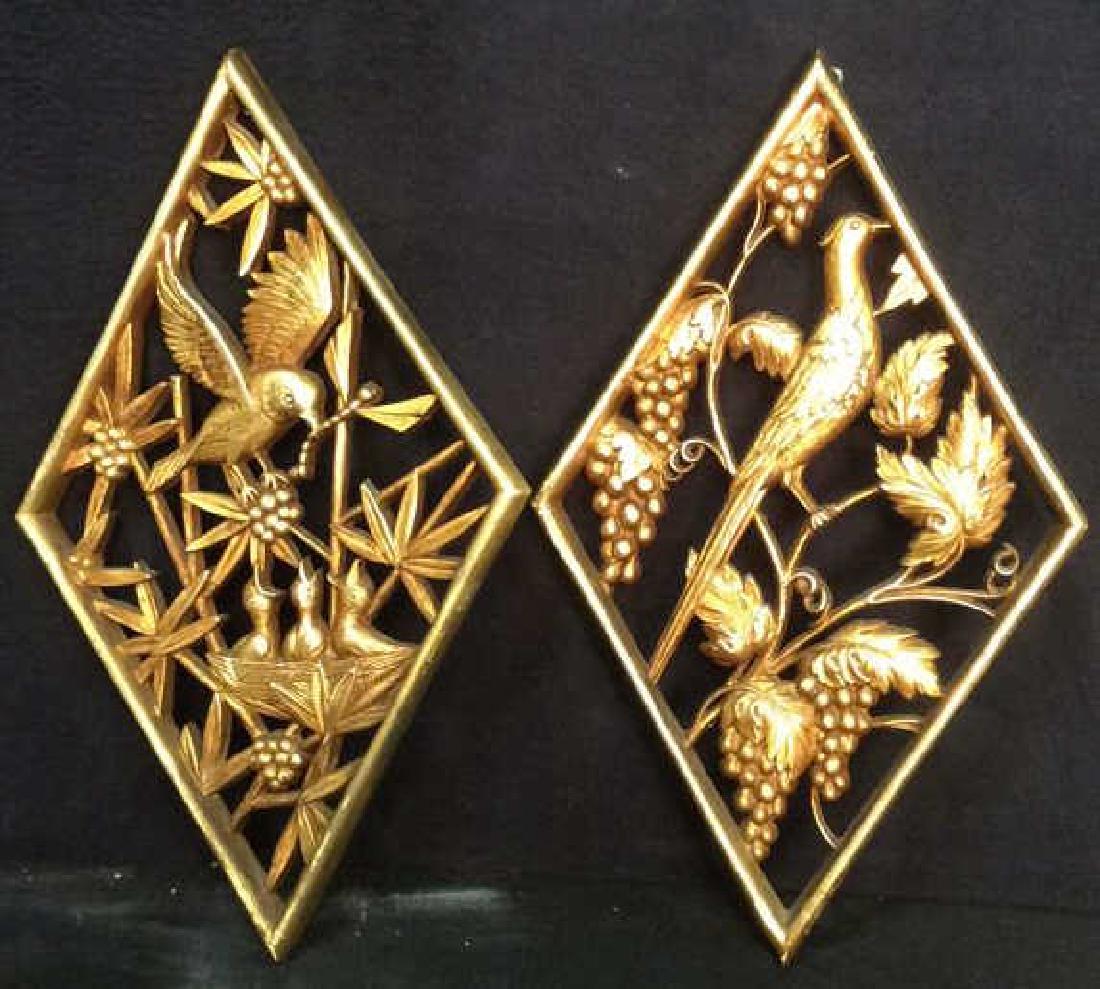 Lot 2 Carved Wooden & Gold Leaf Wall Decorations (1 of 10)