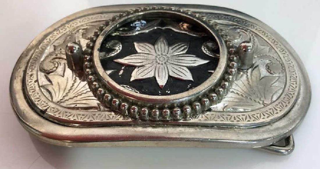 Silver Toned Metal Belt Buckle W Floral Design (1 of 7)