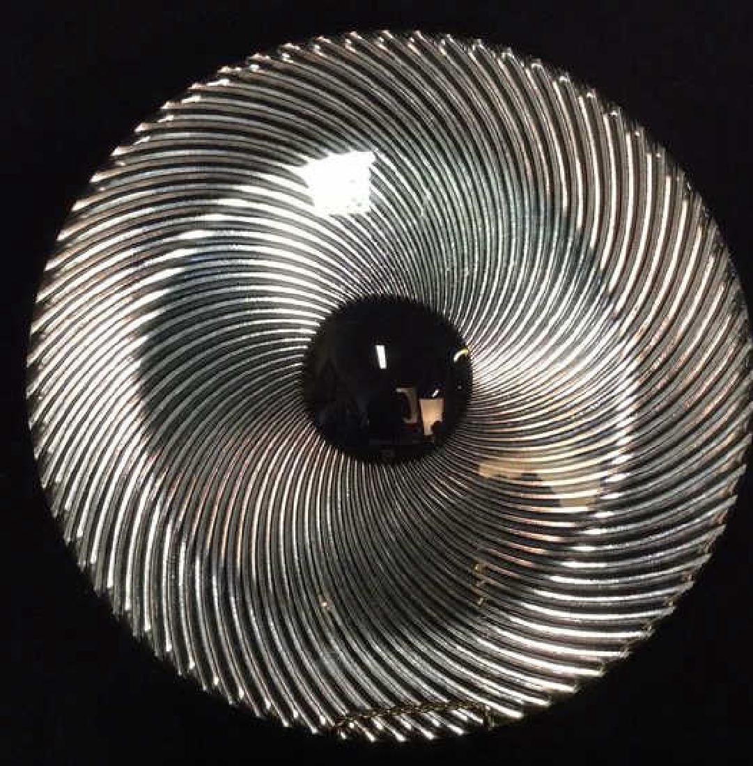 TIFFANY&Co Crystal Swirl Platter: TIFFANY&Co Display Cut Crystal Platter or Display Dish. Circular glass display dish, table ware. Table Top, Smooth top with textured underside. Marked as TIFFANY&Co, Tiffany and Company, Measures appr
