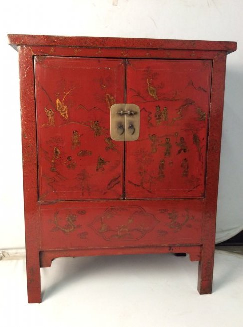 19th Century Antique Chinese Red Lacquer Cabinet (1 of 12)