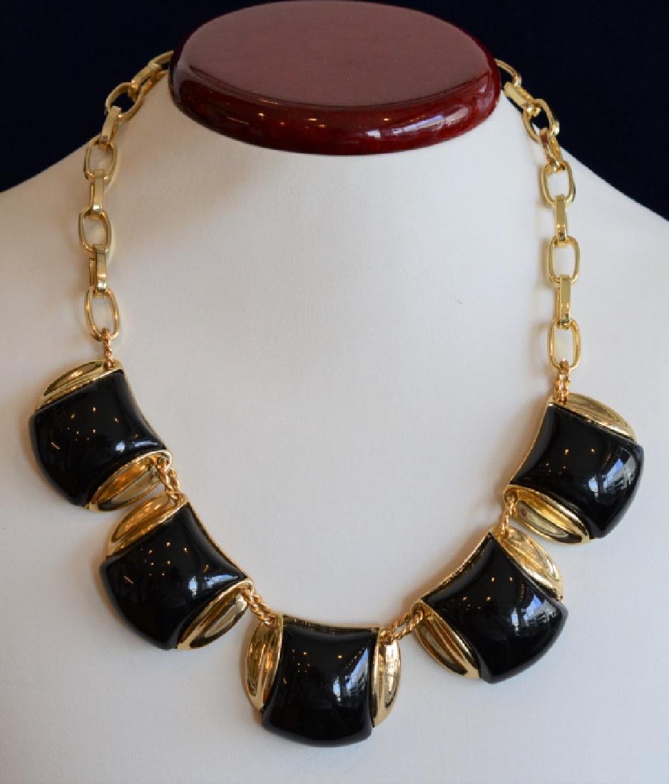 Monet 18" Chunky Black & Goldtone Necklace: Statement Piece with adjustable length chain, 18"