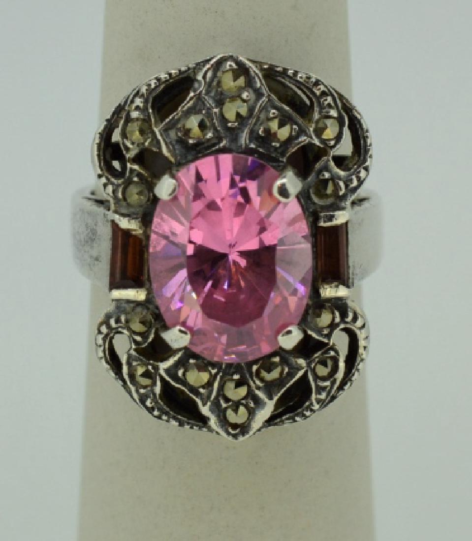 Sterling Silvr Marcasite&Pink Synthetic Topaz Ring (1 of 4)