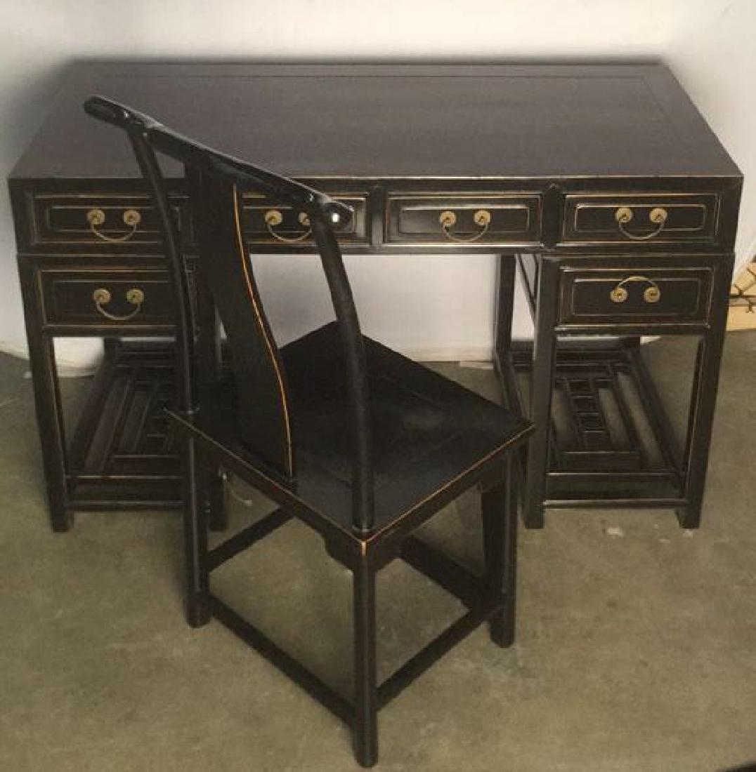 Antique Chinese Black Lacquer Desk W Yoke Chair