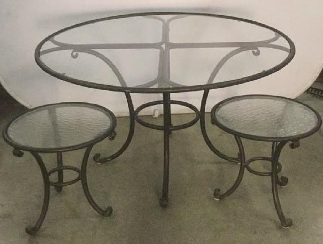 Lot 3 Black Metal Outdoor Tables With Glass Tops (1 of 9)