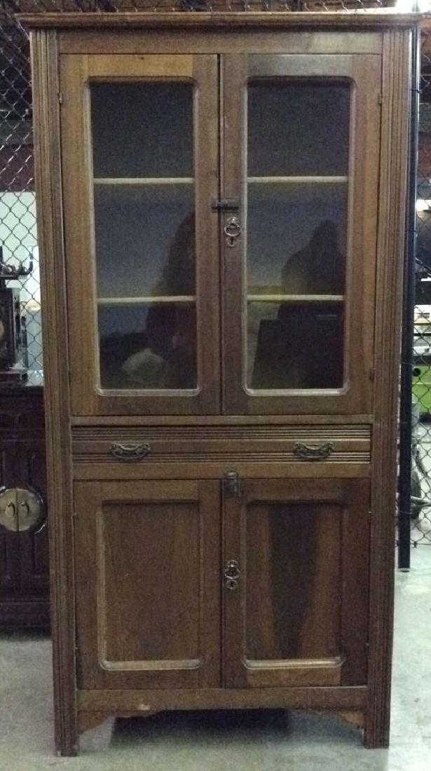Glass Paned Wood Display Cabinet W Shelves Drawers (1 of 9)