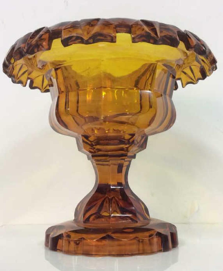 Vintage Amber Bohemian Cut Glass Pedestal Server (1 of 10)