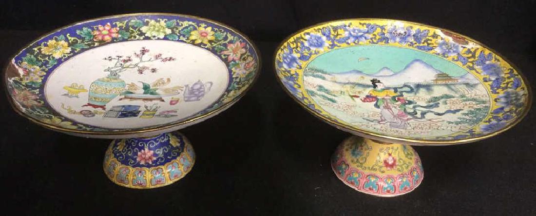 Lot 2 Antique Enameled Chinese Pedestal Cake Trays (1 of 10)