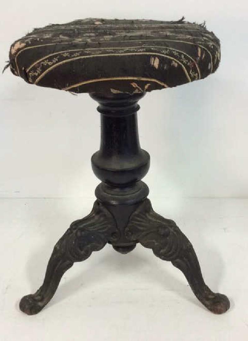 Antique 3 Legged Footed Stool W Embroidered Seat (1 of 9)