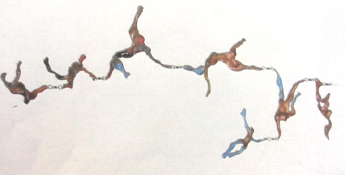 David Burt ‘Skyscapade’ Art Sculpture Mobile: David Burt ‘Skyscapade’ Art Sculpture Mobile. Mobile depicts and is comprised of dancers floating in suspension, hammered, braised and oxidized metal. This original piece was purchased from the La
