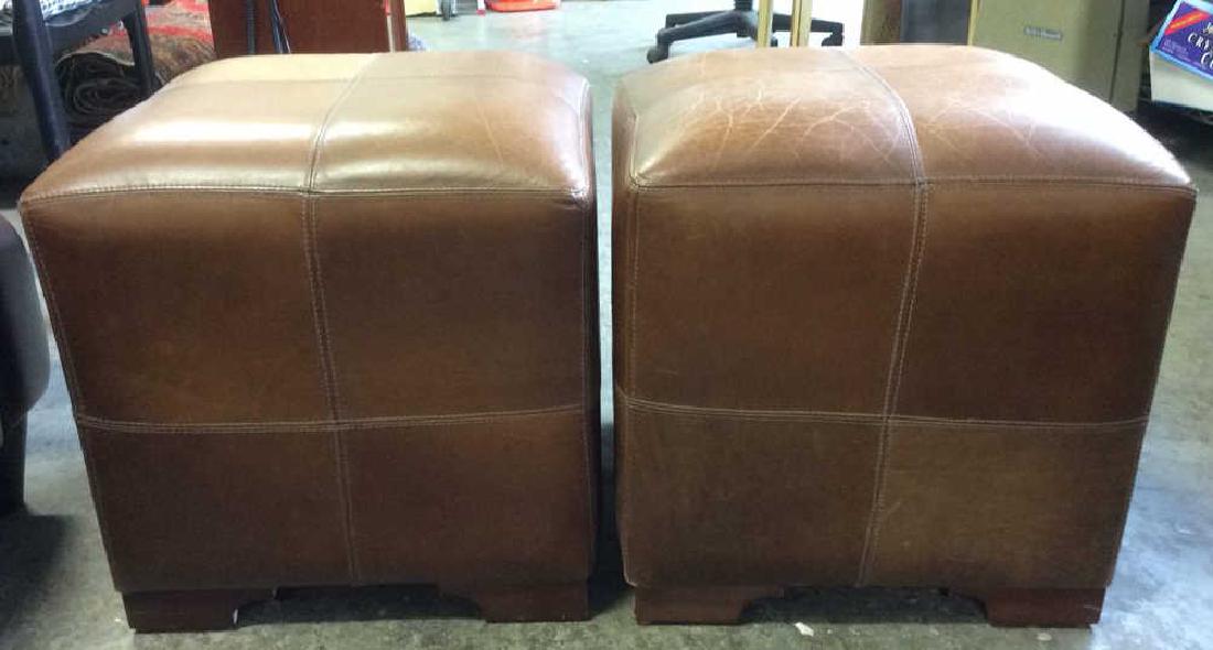 Pair Caramel  Toned Leather Ottomans (1 of 10)