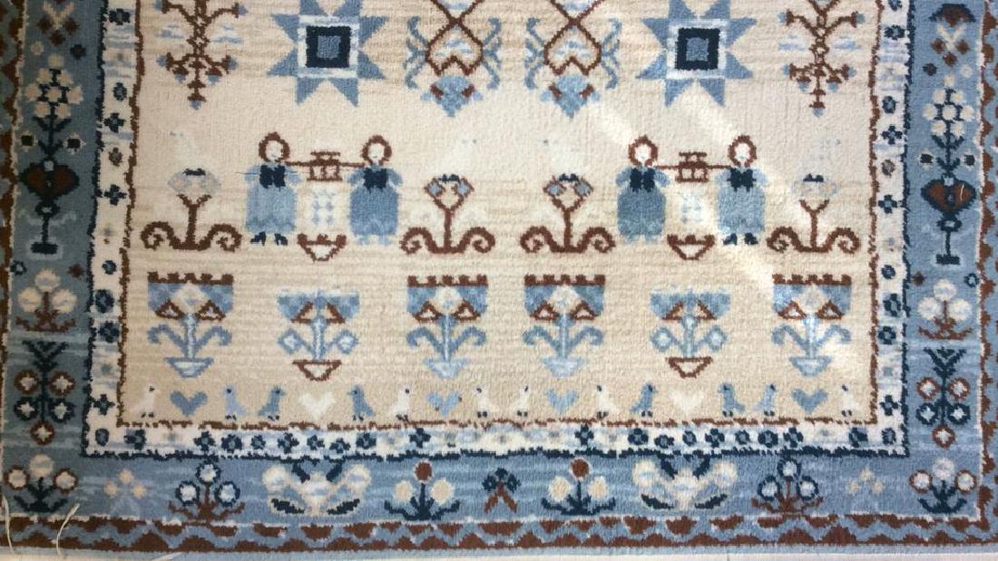 Multi Toned Fringed Blue Cream Wool Rug (1 of 10)