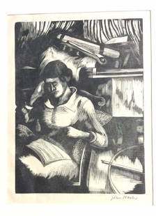 Signed John Nash Reading Aquatint 1925: Signed John Nash Reading Aquatint. Professionally matted and labeled. Appears to be signed in pencil underneath artwork. Artwork depicts a sitting reading woman, Labeled as c1925, edition e. 20. Artwo