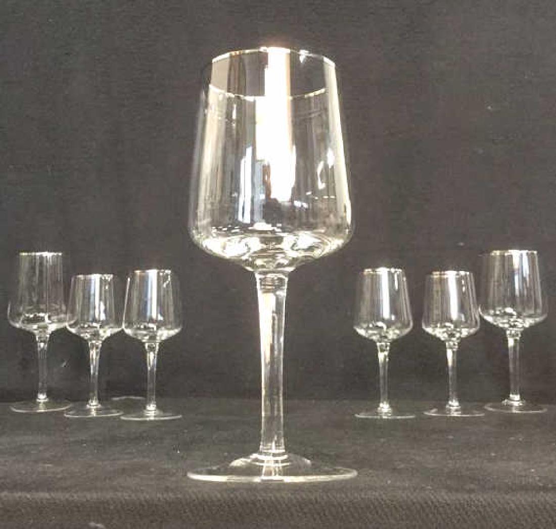 Lot 7 Crystal Silver Toned Rim Goblets (1 of 7)